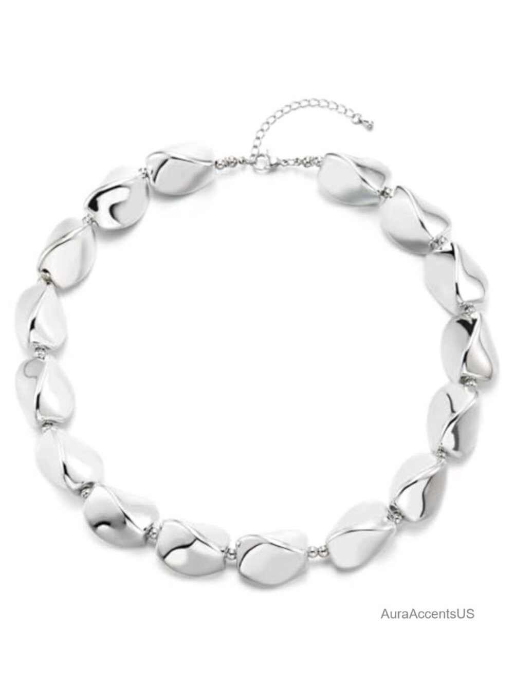 Chunky Silver Bead Necklace Sculptural Twisted Metal Choker Statement